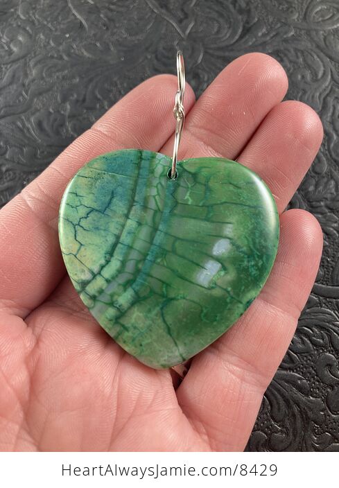 Heart Shaped Green Dragon Veins Agate Stone Jewelry Pendant Ornament - #qXMrzhv0nAw-2