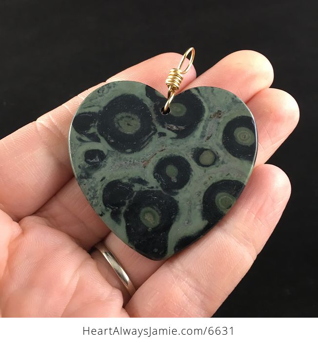 Heart Shaped Green Kambaba Jasper Stone Jewelry Pendant - #1VMtCW5swT4-6
