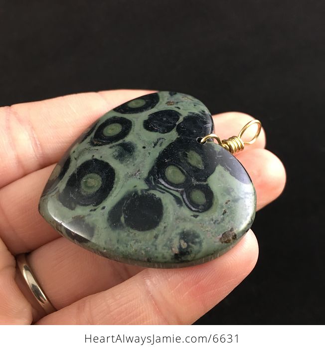 Heart Shaped Green Kambaba Jasper Stone Jewelry Pendant - #1VMtCW5swT4-3