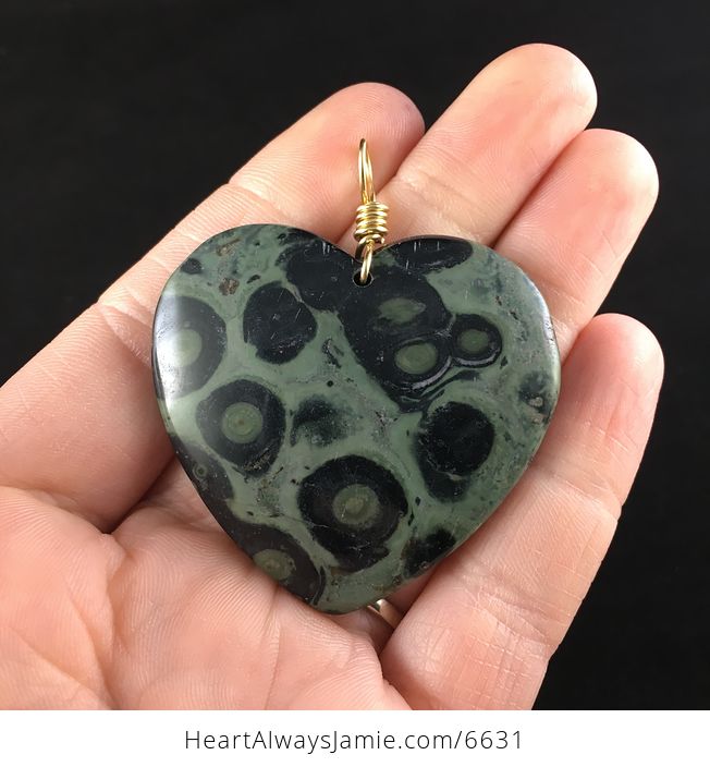 Heart Shaped Green Kambaba Jasper Stone Jewelry Pendant - #1VMtCW5swT4-1