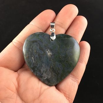 Heart Shaped Green Moss Agate Stone Jewelry Pendant #43hwBm0MAh4