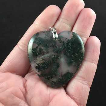 Heart Shaped Green Moss Agate Stone Jewelry Pendant #LTncVWnu5S0