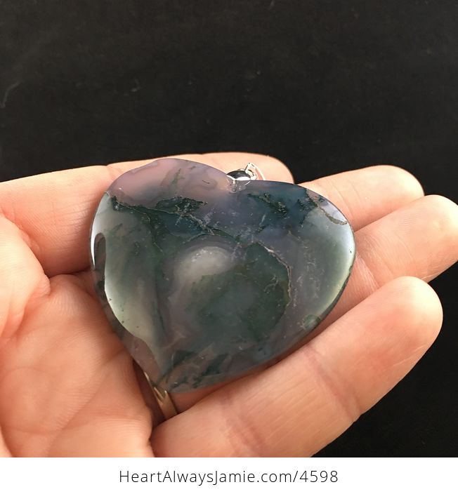 Heart Shaped Green Moss Agate Stone Jewelry Pendant - #0nBODk1ckJo-3
