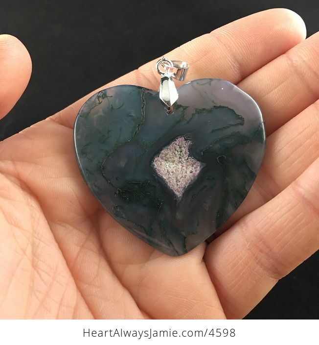 Heart Shaped Green Moss Agate Stone Jewelry Pendant - #0nBODk1ckJo-6