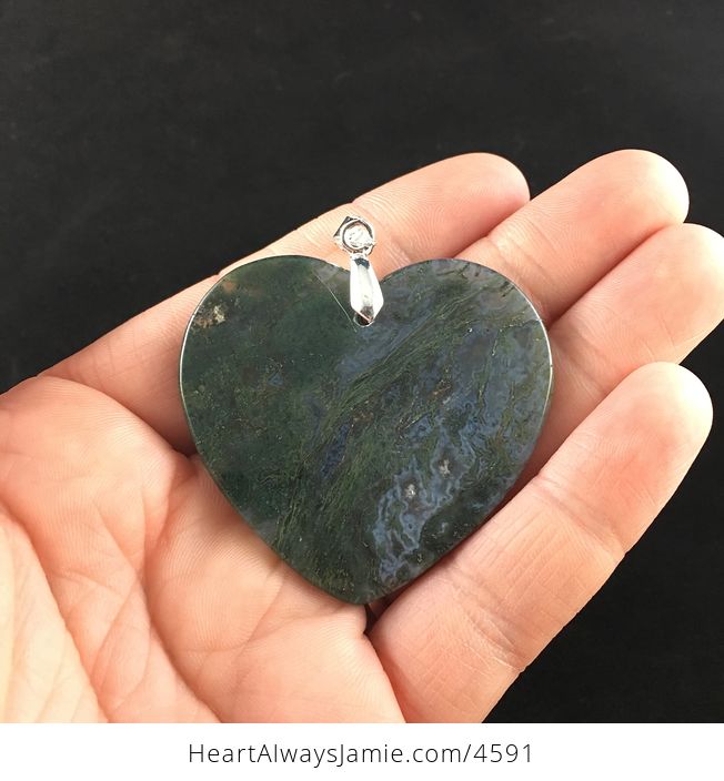Heart Shaped Green Moss Agate Stone Jewelry Pendant - #43hwBm0MAh4-6