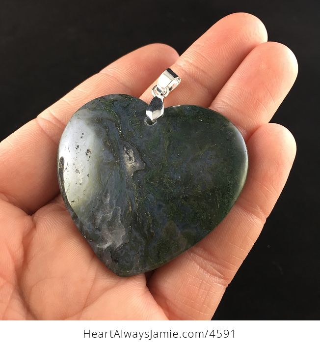 Heart Shaped Green Moss Agate Stone Jewelry Pendant - #43hwBm0MAh4-3