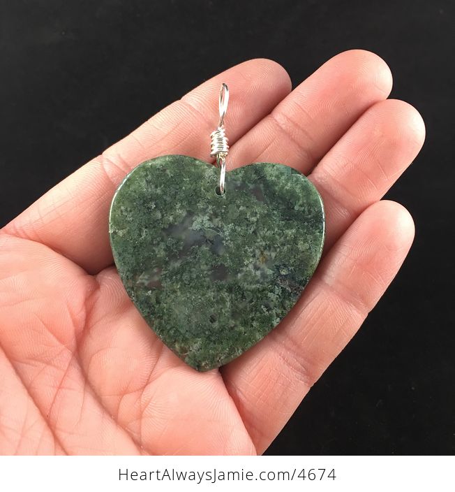 Heart Shaped Green Moss Agate Stone Jewelry Pendant - #EWwunDvj9QQ-5