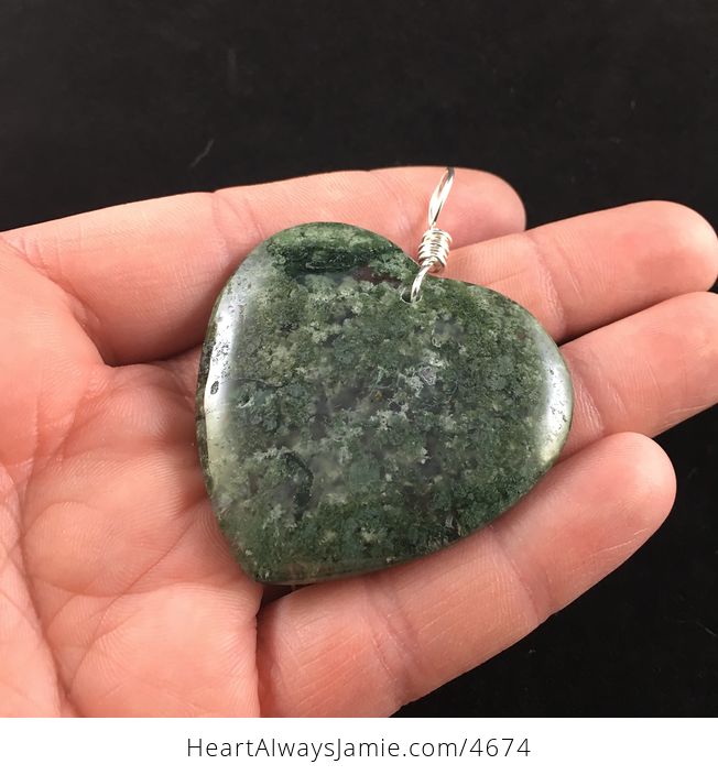 Heart Shaped Green Moss Agate Stone Jewelry Pendant - #EWwunDvj9QQ-3