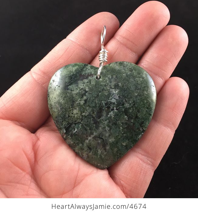 Heart Shaped Green Moss Agate Stone Jewelry Pendant - #EWwunDvj9QQ-1