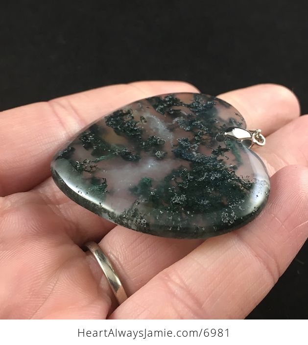 Heart Shaped Green Moss Agate Stone Jewelry Pendant - #LTncVWnu5S0-3