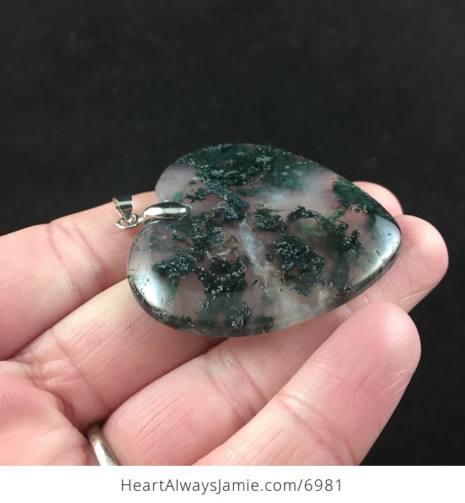 Heart Shaped Green Moss Agate Stone Jewelry Pendant - #LTncVWnu5S0-4