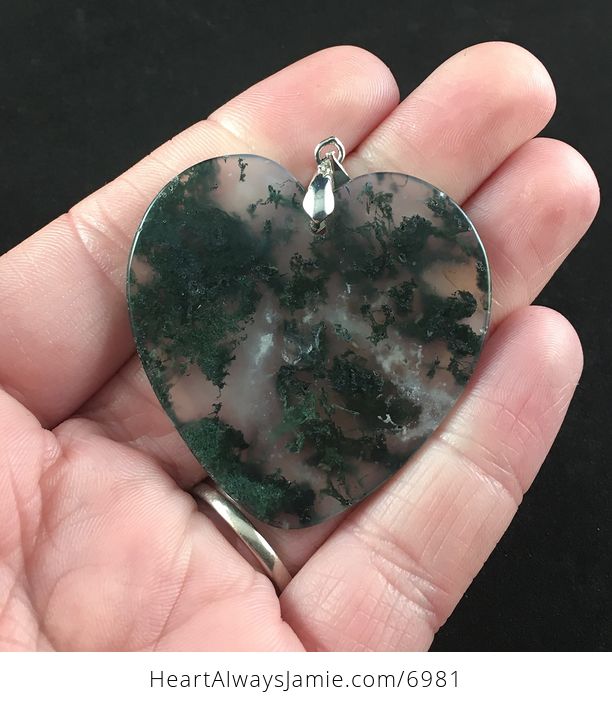 Heart Shaped Green Moss Agate Stone Jewelry Pendant - #LTncVWnu5S0-6