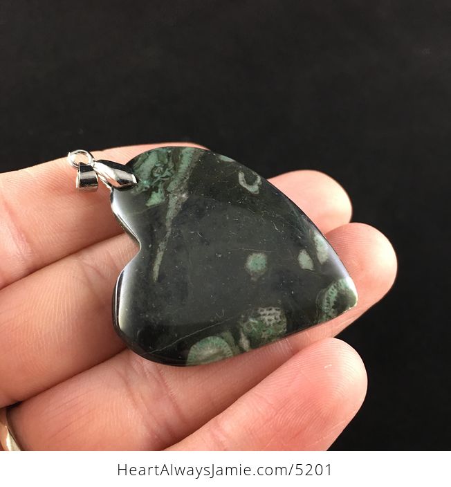 Heart Shaped Green Nipomo Coral Fossil Stone Jewelry Pendant - #Flp3iBk89Qs-4