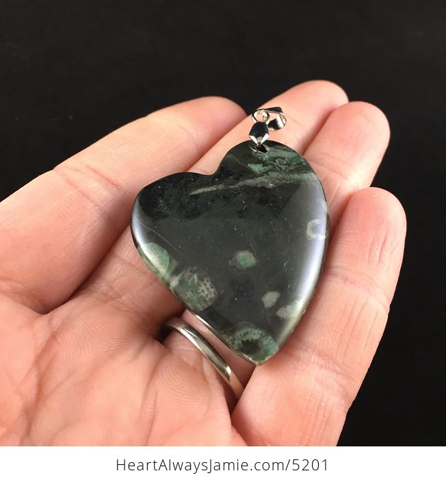 Heart Shaped Green Nipomo Coral Fossil Stone Jewelry Pendant - #Flp3iBk89Qs-2