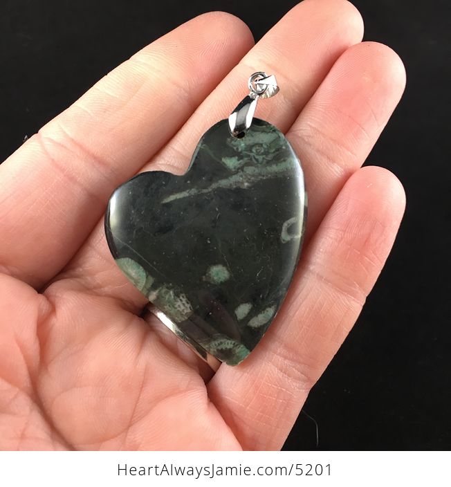 Heart Shaped Green Nipomo Coral Fossil Stone Jewelry Pendant - #Flp3iBk89Qs-1