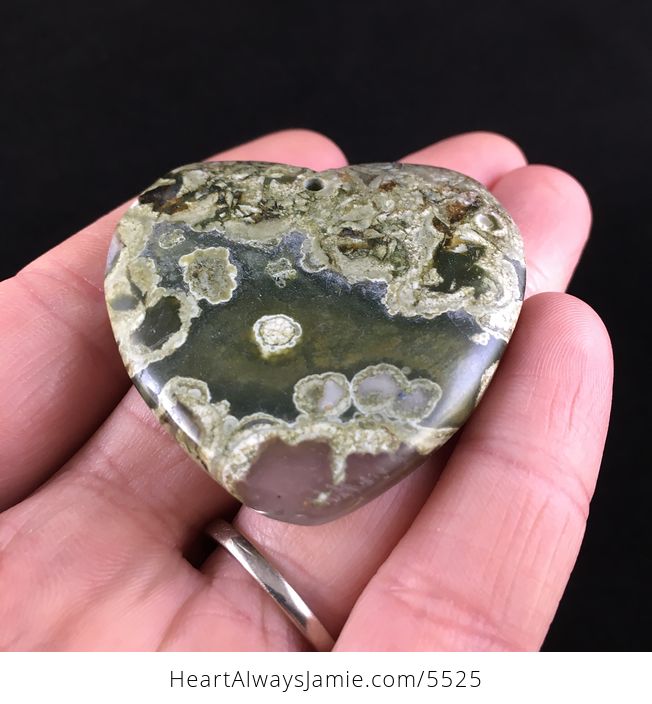 Heart Shaped Green Rhyolite Rainforest Jasper Stone Jewelry Pendant - #iIlDI912kqw-2
