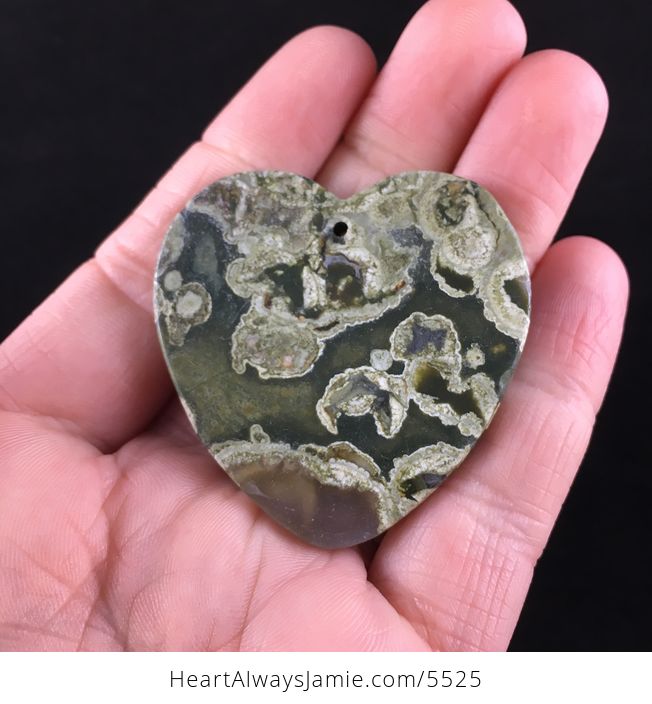 Heart Shaped Green Rhyolite Rainforest Jasper Stone Jewelry Pendant - #iIlDI912kqw-6