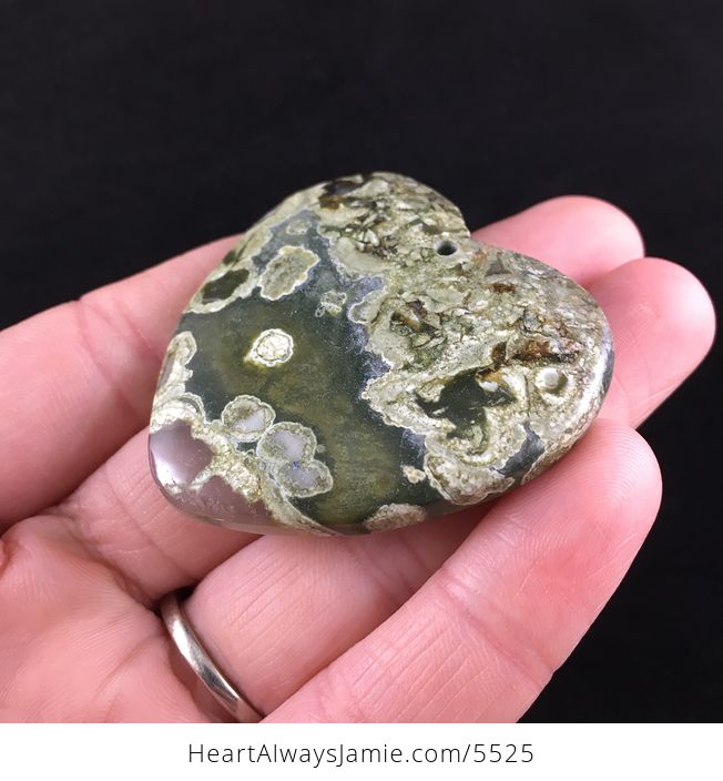 Heart Shaped Green Rhyolite Rainforest Jasper Stone Jewelry Pendant - #iIlDI912kqw-3