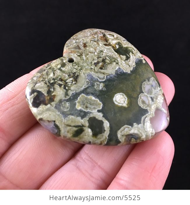 Heart Shaped Green Rhyolite Rainforest Jasper Stone Jewelry Pendant - #iIlDI912kqw-4