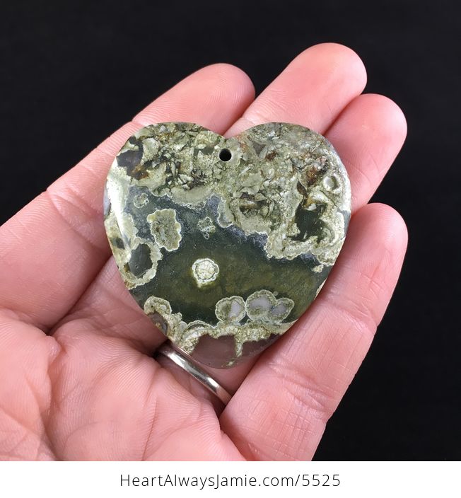 Heart Shaped Green Rhyolite Rainforest Jasper Stone Jewelry Pendant - #iIlDI912kqw-1