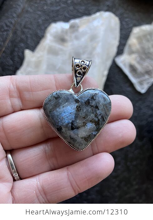 Heart Shaped Larvikite Crystal Stone Jewelry Pendant - #FBOMnNYO5eM-2