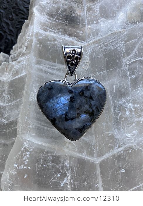 Heart Shaped Larvikite Crystal Stone Jewelry Pendant - #FBOMnNYO5eM-1