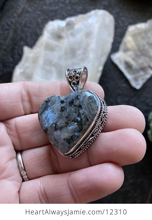 Heart Shaped Larvikite Crystal Stone Jewelry Pendant - #FBOMnNYO5eM-4