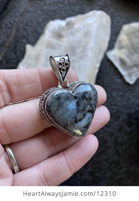 Heart Shaped Larvikite Crystal Stone Jewelry Pendant - #FBOMnNYO5eM-3