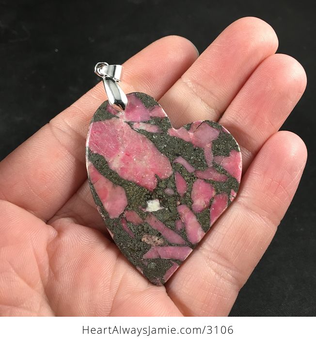 Heart Shaped Matrix Pyrite and Pink Stone Pendant Necklace - #Yhs8CepCiJU-2
