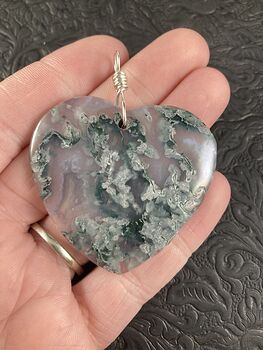 Heart Shaped Moss Agate Natural Stone Jewelry Pendant #MRAeZdV7ZNc