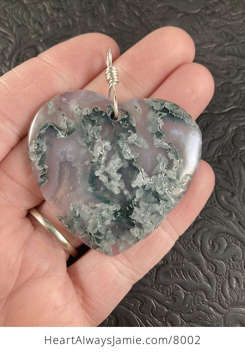 Heart Shaped Moss Agate Natural Stone Jewelry Pendant - #MRAeZdV7ZNc-1