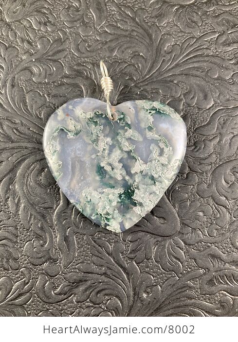 Heart Shaped Moss Agate Natural Stone Jewelry Pendant - #MRAeZdV7ZNc-4