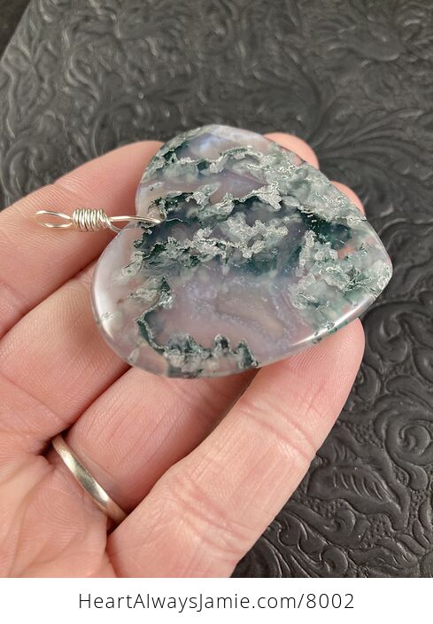 Heart Shaped Moss Agate Natural Stone Jewelry Pendant - #MRAeZdV7ZNc-7
