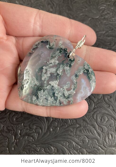 Heart Shaped Moss Agate Natural Stone Jewelry Pendant - #MRAeZdV7ZNc-6