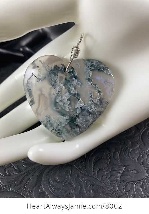 Heart Shaped Moss Agate Natural Stone Jewelry Pendant - #MRAeZdV7ZNc-3