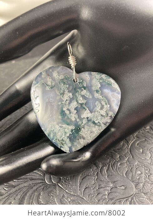 Heart Shaped Moss Agate Natural Stone Jewelry Pendant - #MRAeZdV7ZNc-2