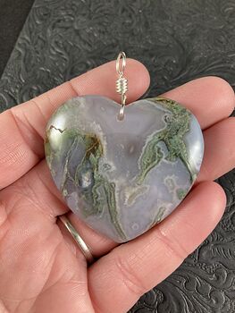Heart Shaped Moss Agate Stone Jewelry Pendant #AwdnTvSbn5w
