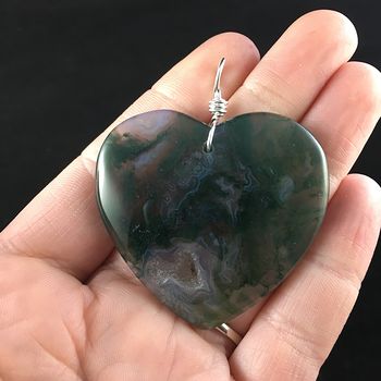 Heart Shaped Moss Agate Stone Jewelry Pendant #I6y6W5TTT24