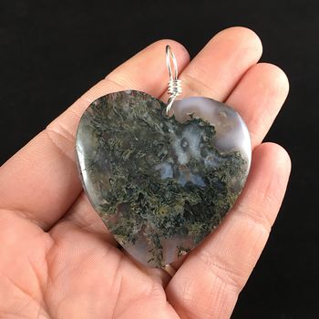 Heart Shaped Moss Agate Stone Jewelry Pendant #J6aOA3o9HYk
