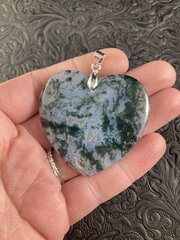 Heart Shaped Moss Agate Stone Jewelry Pendant #bGQMEtIIqwU