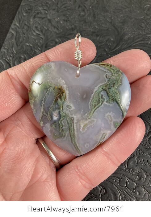 Heart Shaped Moss Agate Stone Jewelry Pendant - #AwdnTvSbn5w-1