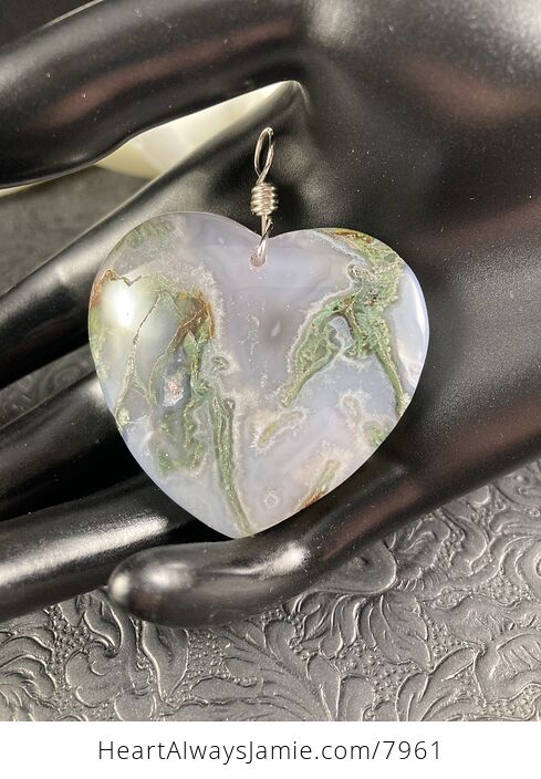 Heart Shaped Moss Agate Stone Jewelry Pendant - #AwdnTvSbn5w-2