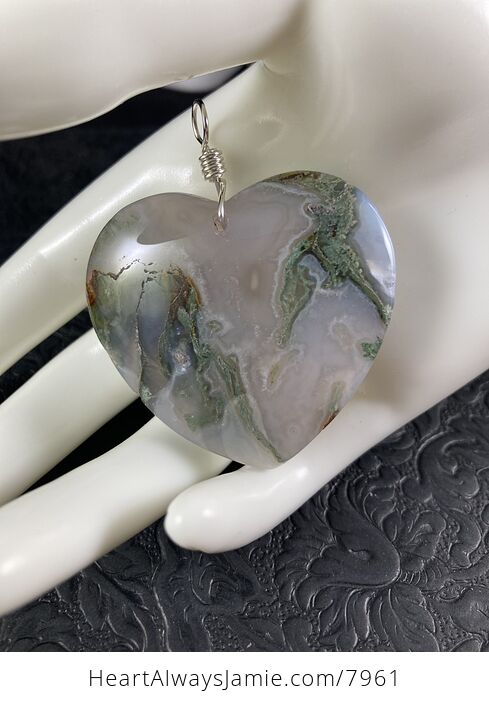 Heart Shaped Moss Agate Stone Jewelry Pendant - #AwdnTvSbn5w-3
