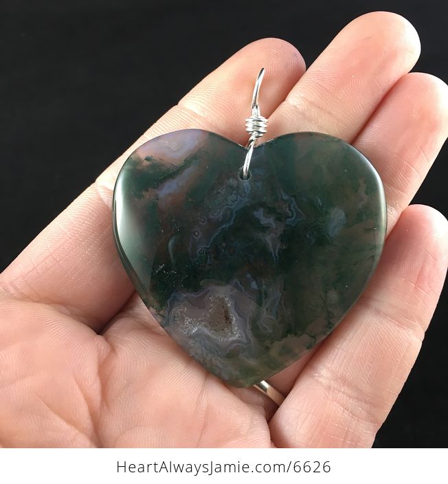 Heart Shaped Moss Agate Stone Jewelry Pendant - #I6y6W5TTT24-1