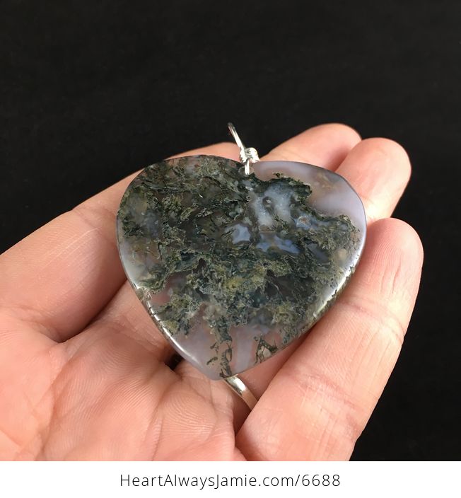 Heart Shaped Moss Agate Stone Jewelry Pendant - #J6aOA3o9HYk-2