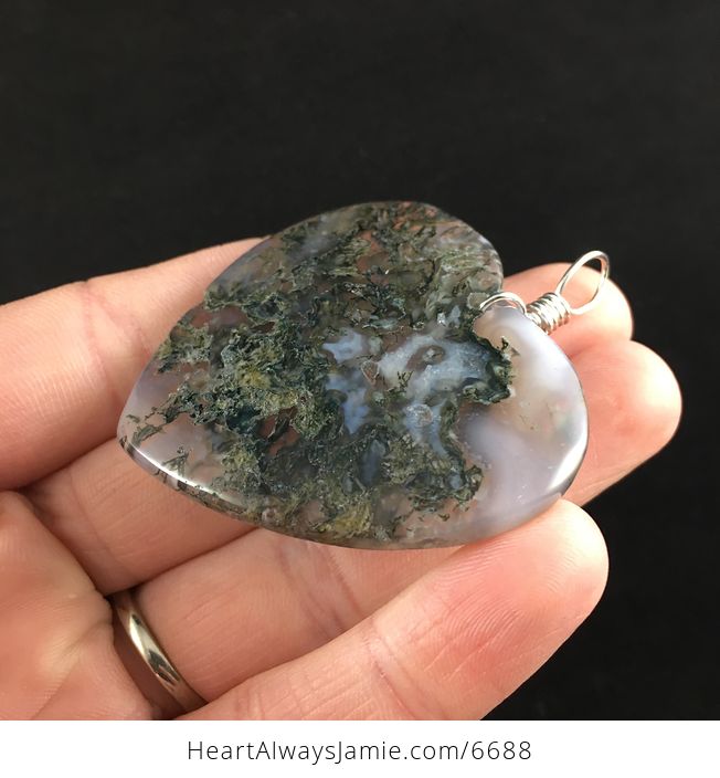 Heart Shaped Moss Agate Stone Jewelry Pendant - #J6aOA3o9HYk-3