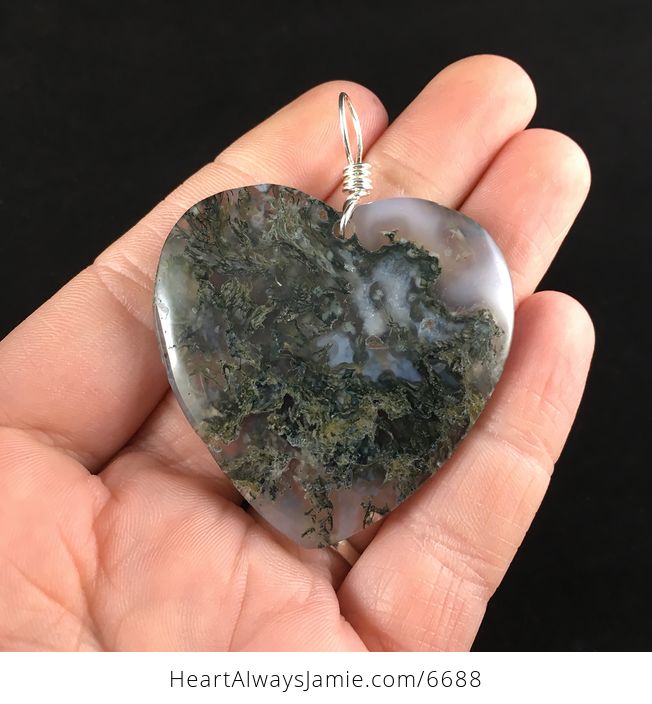 Heart Shaped Moss Agate Stone Jewelry Pendant - #J6aOA3o9HYk-1
