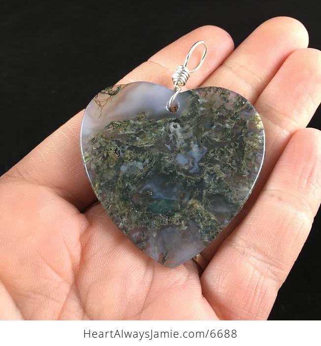 Heart Shaped Moss Agate Stone Jewelry Pendant - #J6aOA3o9HYk-6