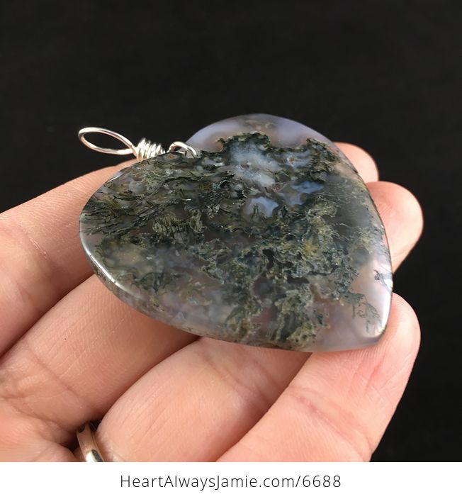 Heart Shaped Moss Agate Stone Jewelry Pendant - #J6aOA3o9HYk-4