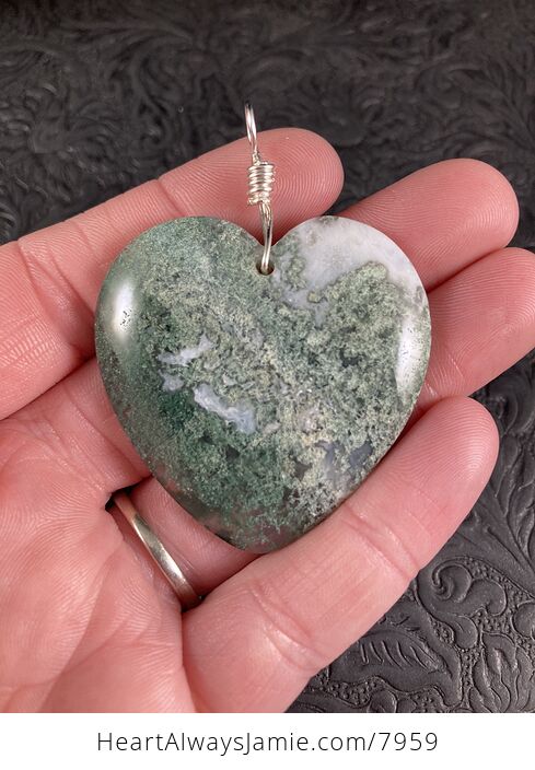 Heart Shaped Moss Agate Stone Jewelry Pendant - #NmRI2iKRk7U-1
